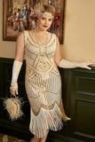 Aprikos Paljetter Fransar Plus Size 1920-Tals Gatsby Klänning Med 20-Talets Tillbehör Set