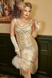 Aprikos Paljetter Fransar Plus Size 1920-Tals Gatsby Klänning Med 20-Talets Tillbehör Set