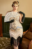 Aprikos Paljetter Fransar 1920-Tals Plus Size Gatsby Flapper Klänning med 20-Talets Tillbehör Set
