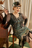Gyllene Och Gröna Paljetter Fransar 1920-Tals Plus Size Gatsby Flapper Klänning med 20s-Tals Tillbehör Set