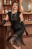 Svart Gatsby Glitter Fringe 20 Tals Gatsby Klänning