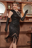 Svart Gatsby Glitter Fringe 20 Tals Gatsby Klänning