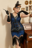 Paljett Royalblå Plus Size 20 Tals Flapper Klänning