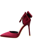 Burgundy Satin Prom Klackar med Bowknot