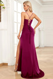 Mörkgrön sjöjungfru Spaghetti Straps Satin Prom Klänning med Split Front