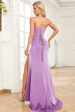 Mörkgrön sjöjungfru Spaghetti Straps Satin Prom Klänning med Split Front